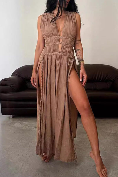 Maria Fernanda® | Sexy Bohemian Solid Color Slit V-Neck Beach Dresses (3 Colors)