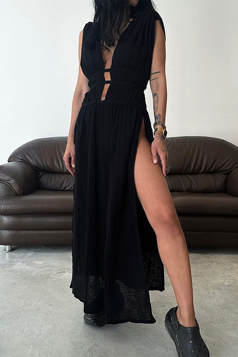 Maria Fernanda® | Sexy Bohemian Solid Color Slit V-Neck Beach Dresses (3 Colors)