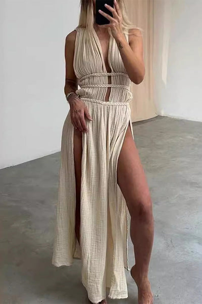 Maria Fernanda® | Sexy Bohemian Solid Color Slit V-Neck Beach Dresses (3 Colors)