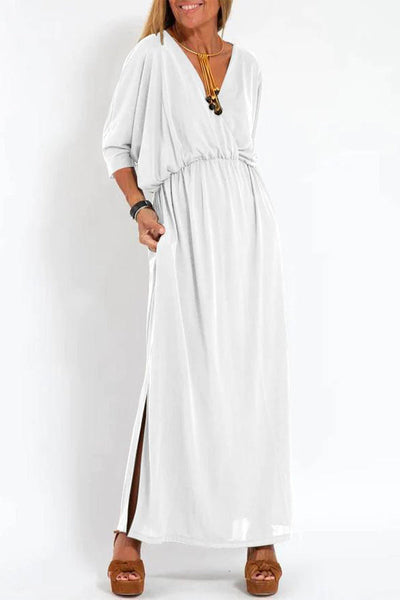 Nelly® | Casual, simple, solid color, one-tier skirt dresses with pocket slit and V-neck