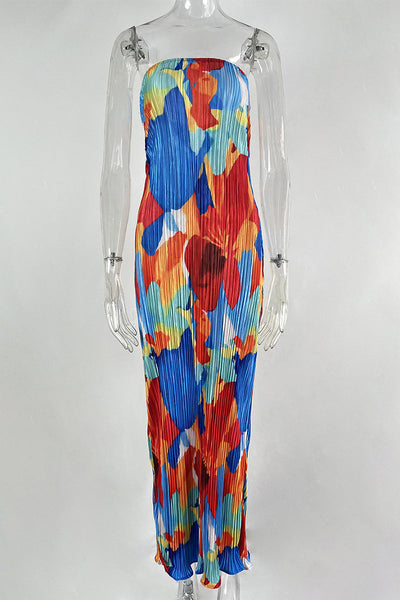 Maricarmen® | Sexy Printed Patchwork Pleated Strapless Pencil Skirt Dresses