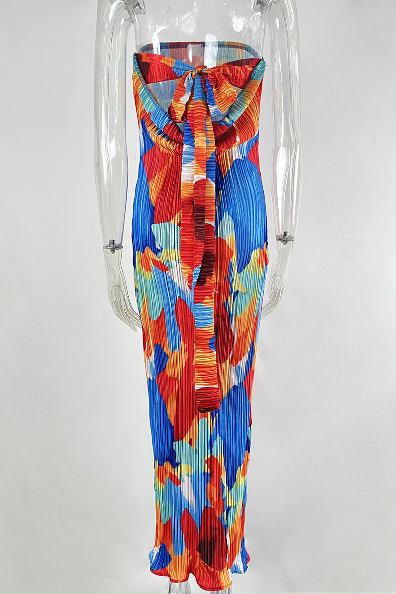 Maricarmen® | Sexy Printed Patchwork Pleated Strapless Pencil Skirt Dresses