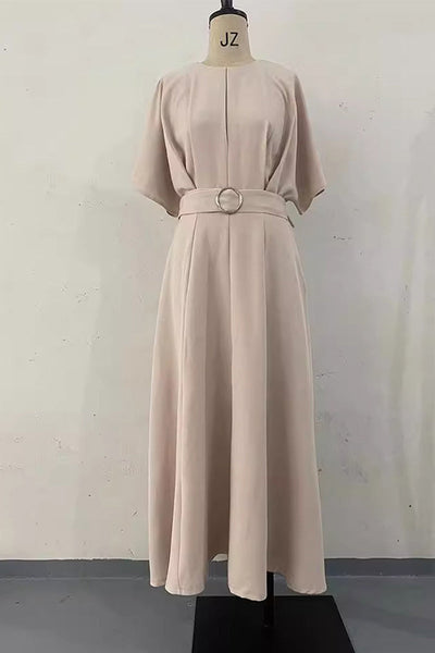 Liliana® | Elegant, plain dresses with a belt and an A-line O-neck