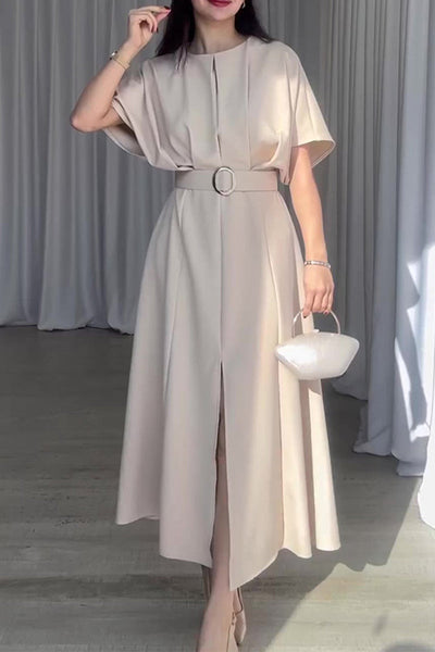Liliana® | Elegant, plain dresses with a belt and an A-line O-neck