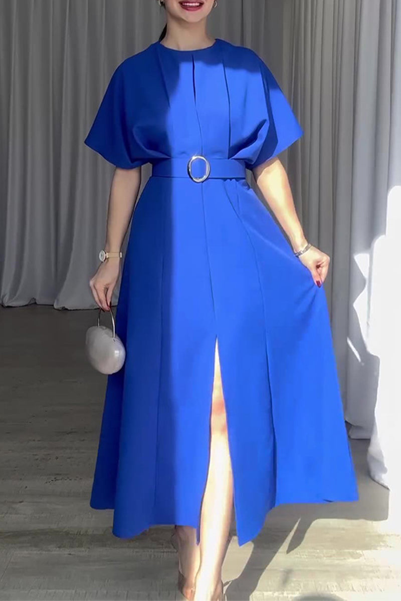Liliana® | Elegant, plain dresses with a belt and an A-line O-neck
