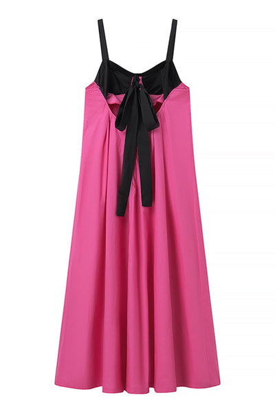Laia® | Casual solid patchwork dresses with bow and contrast V-neck