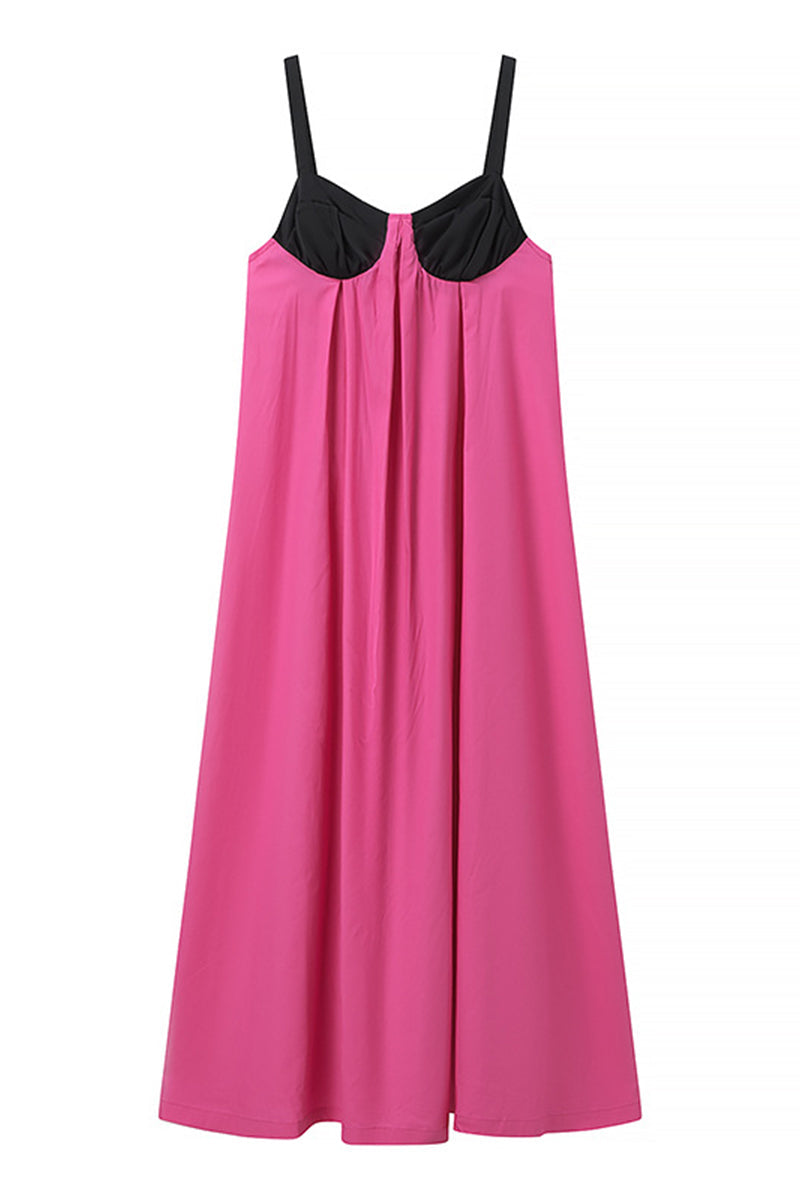 Laia® | Casual solid patchwork dresses with bow and contrast V-neck