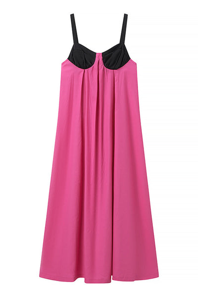 Laia® | Casual solid patchwork dresses with bow and contrast V-neck