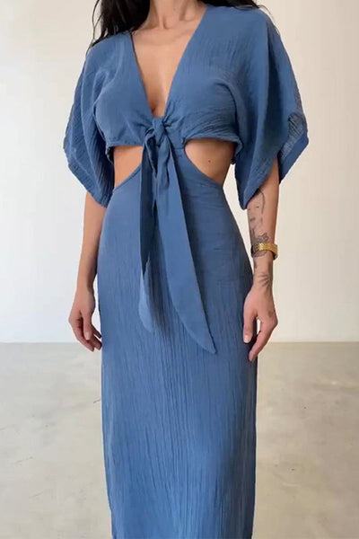 Jazmin® | Sexy solid hollow out frenulum dresses with V-neck and one-tier skirt