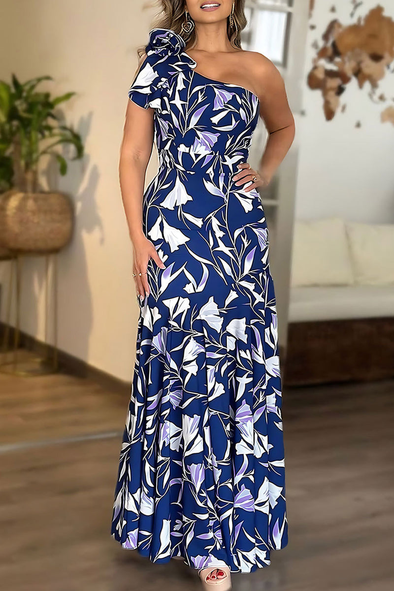 Isabella® | Long dresses with casual print, patchwork, backless, slanted collar
