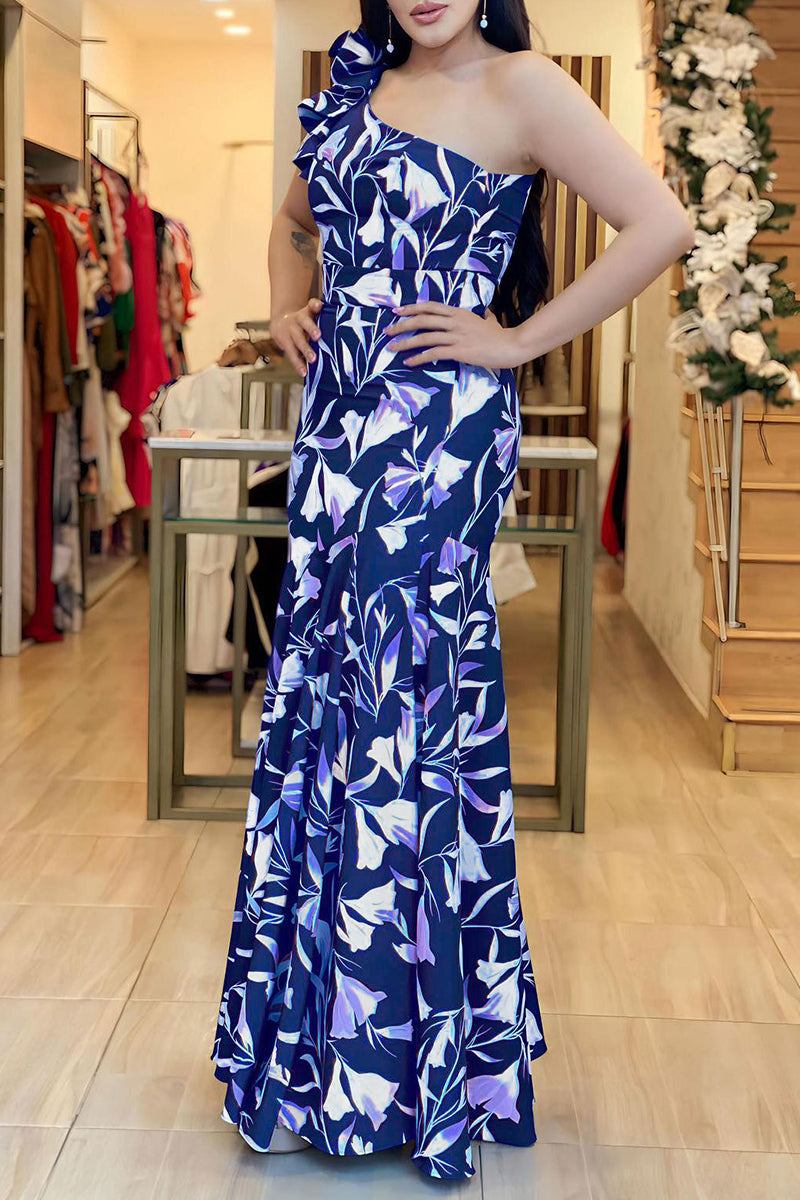 Isabella® | Long dresses with casual print, patchwork, backless, slanted collar