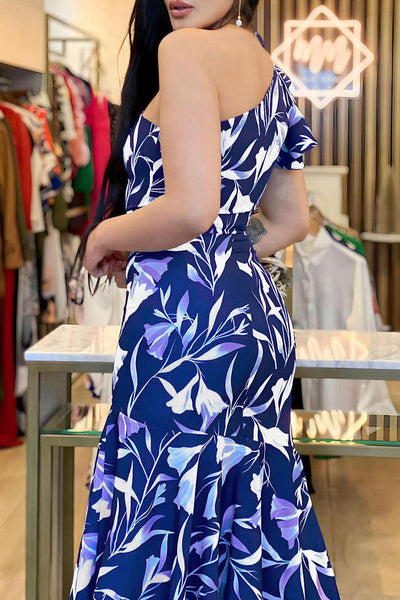 Isabella® | Long dresses with casual print, patchwork, backless, slanted collar