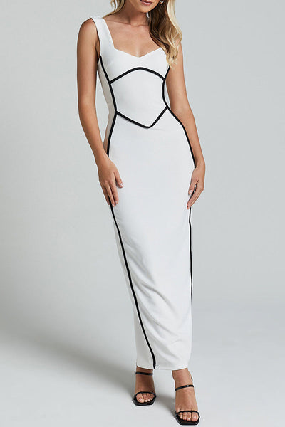 Daniela® | Sexy striped contrast V-neck single tier skirt dresses