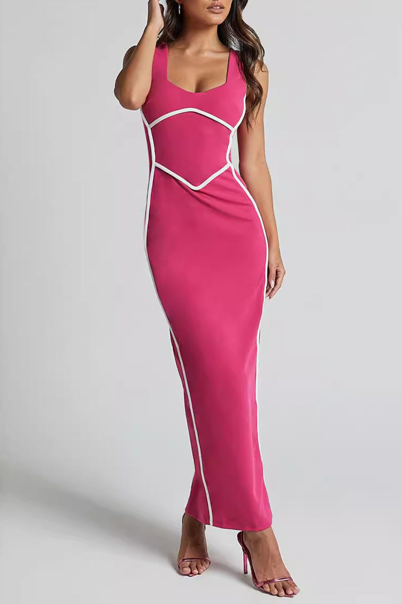 Daniela® | Sexy striped contrast V-neck single tier skirt dresses
