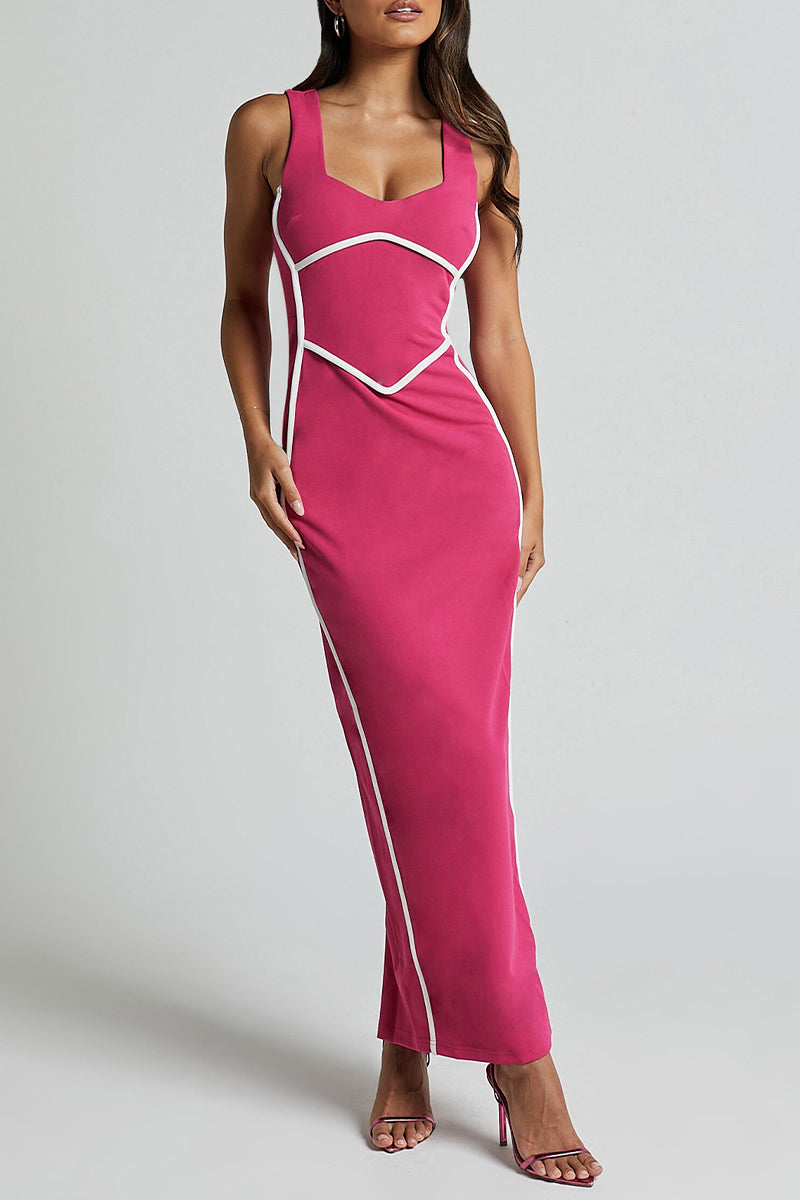 Daniela® | Sexy striped contrast V-neck single tier skirt dresses