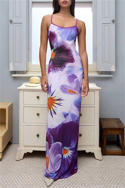 Gabriela® | Casual printed backless long dresses with spaghetti straps