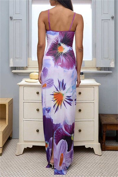 Gabriela® | Casual printed backless long dresses with spaghetti straps