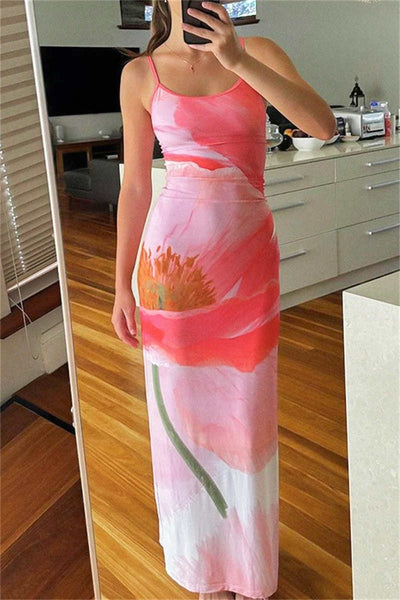 Gabriela® | Casual printed backless long dresses with spaghetti straps