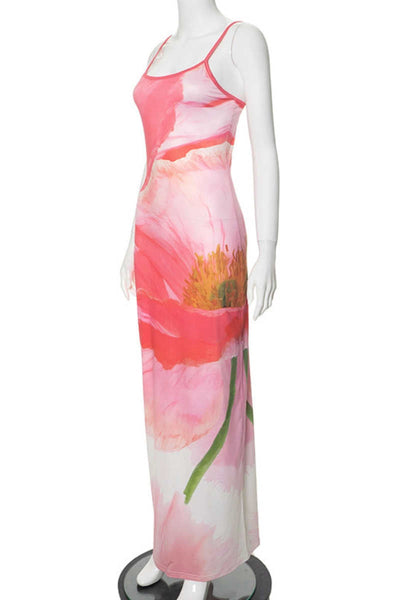 Gabriela® | Casual printed backless long dresses with spaghetti straps