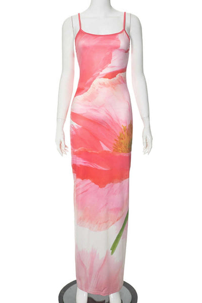 Gabriela® | Casual printed backless long dresses with spaghetti straps