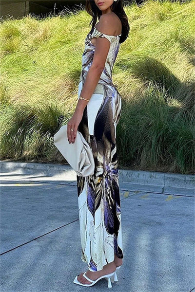 Ileana® | Sexy, casual print, basic, long dresses with slanted collar