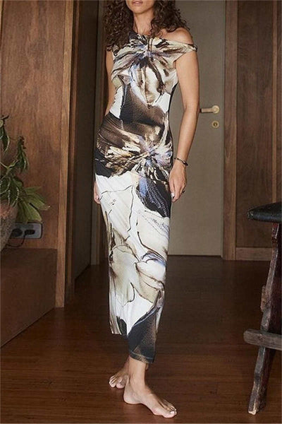Ileana® | Sexy, casual print, basic, long dresses with slanted collar