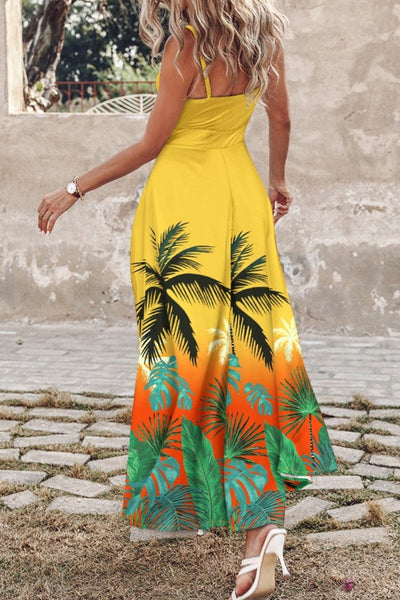 Eva® | Sexy casual print backless slit long dresses with spaghetti straps