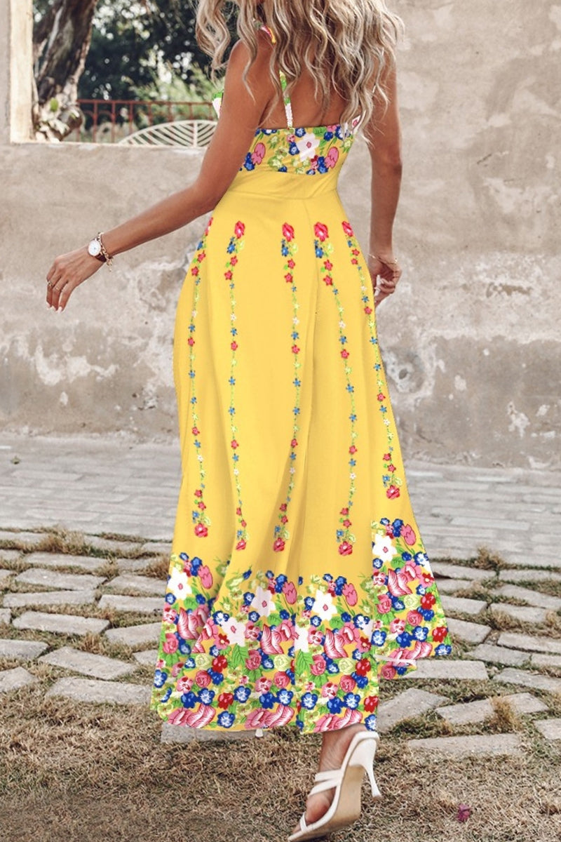 Eva® | Sexy casual print backless slit long dresses with spaghetti straps