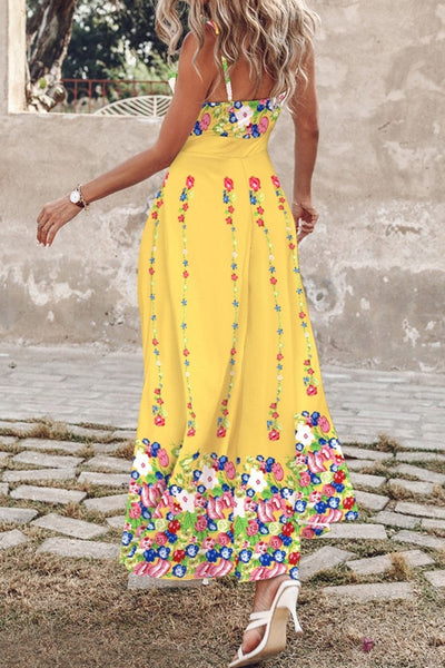 Eva® | Sexy casual print backless slit long dresses with spaghetti straps