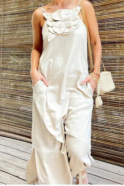 Flora® | Casual Street Solid Floral Pocket Slit Sling Dresses