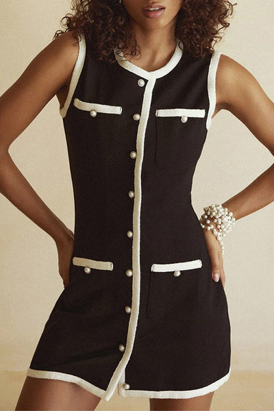 Fabiana® | Sexy celebrity dresses with solid color buttons and beaded O-neck and wrap skirt