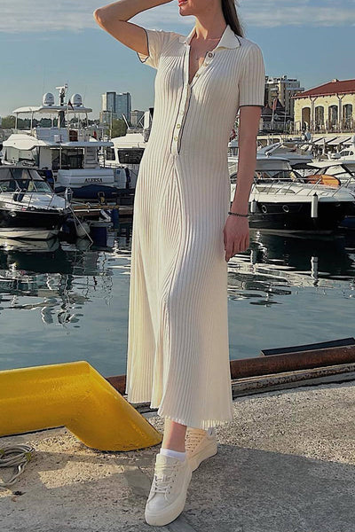 Eugenia® | Elegant A-line dresses with turn-down collar and fixed buckle