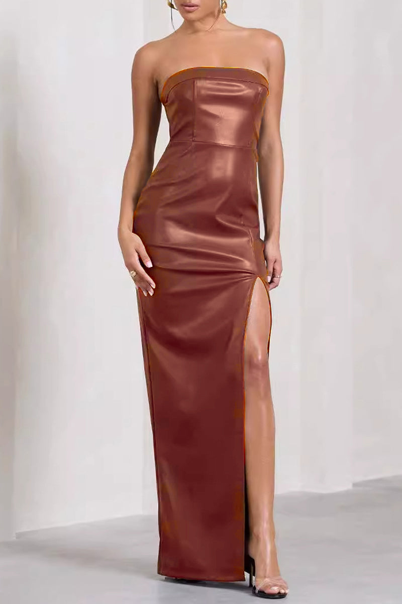 Emma® | Sexy solid backless slit strapless one-step skirt dresses