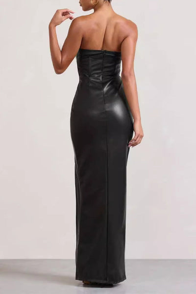 Emma® | Sexy solid backless slit strapless one-step skirt dresses