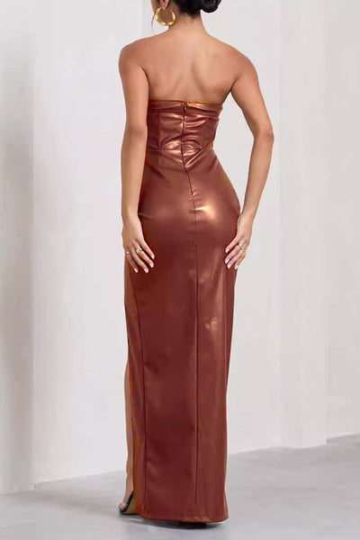 Emma® | Sexy solid backless slit strapless one-step skirt dresses