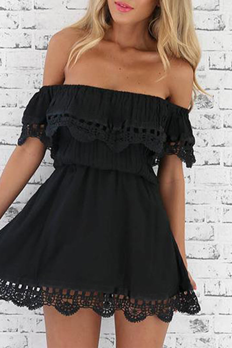 Dayana® | Casual Solid Color Off Shoulder A-line Dresses with Lace