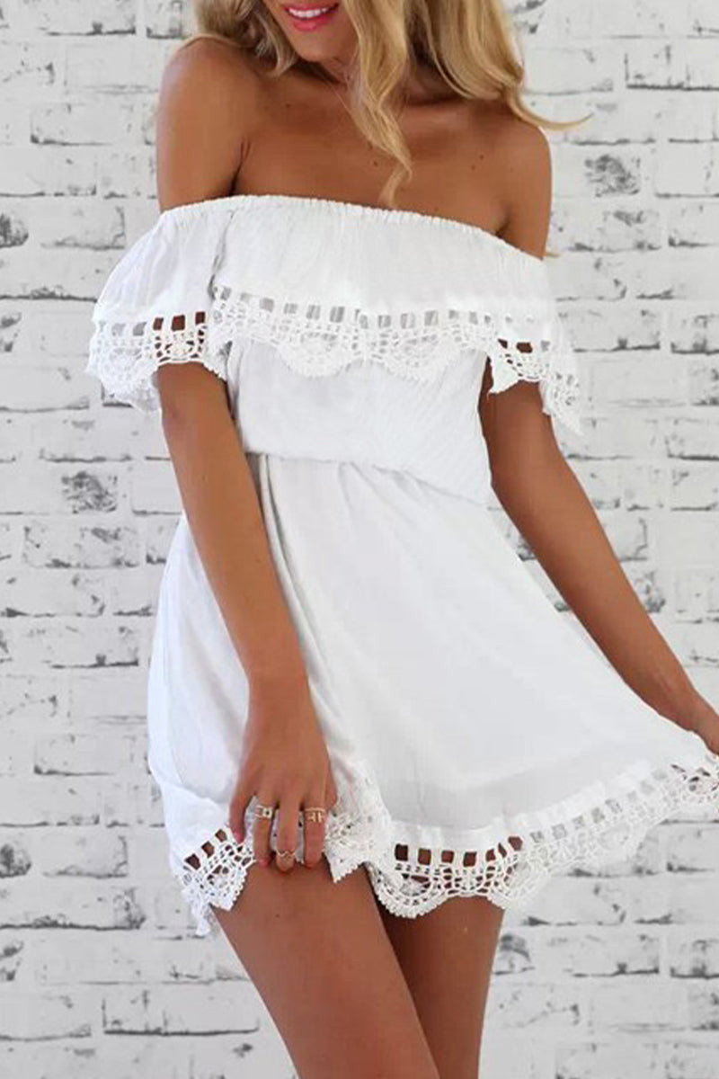 Dayana® | Casual Solid Color Off Shoulder A-line Dresses with Lace