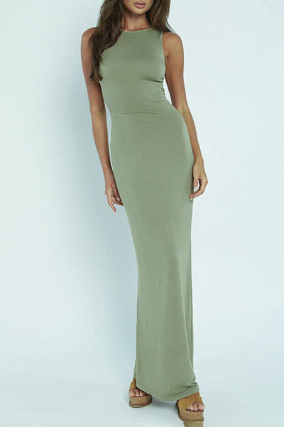 Clara® | Sexy solid cross straps O-neck one-step skirt dresses