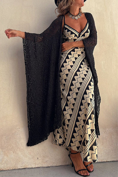 Caridad® | Bohemian holiday dresses with striped patchwork and V-neck