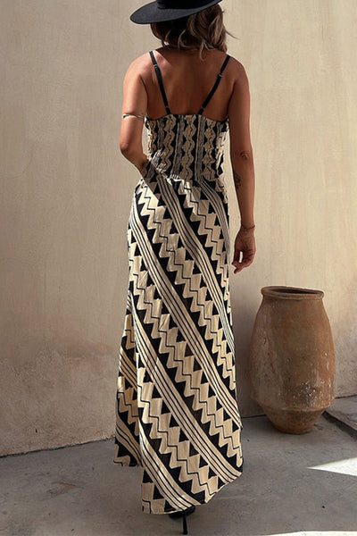 Caridad® | Bohemian holiday dresses with striped patchwork and V-neck