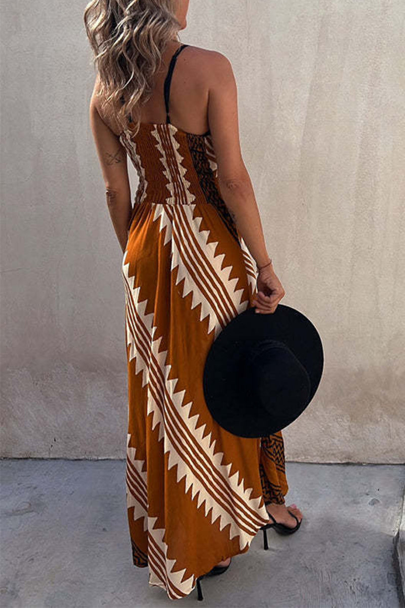 Caridad® | Bohemian holiday dresses with striped patchwork and V-neck