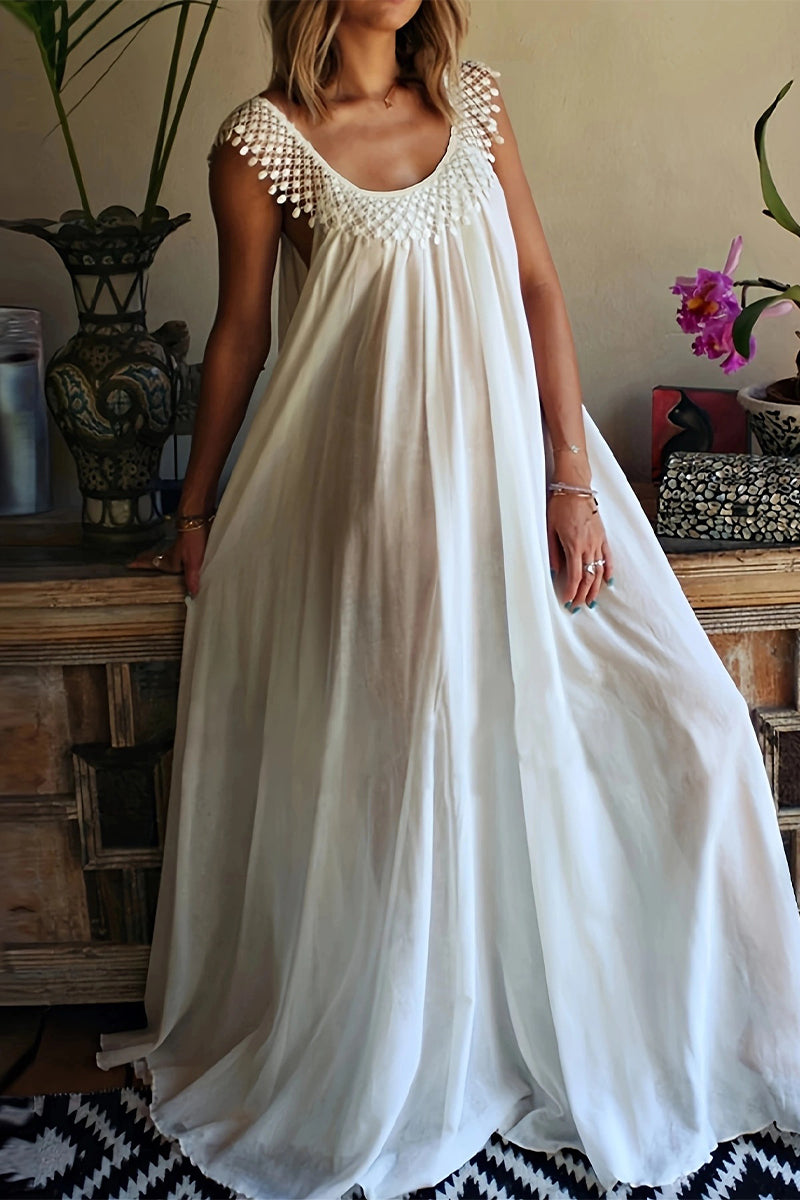 Carina® | Casual simple sleeveless dresses with fixed tassel and scoop neck
