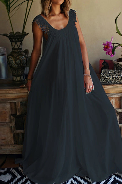 Carina® | Casual simple sleeveless dresses with fixed tassel and scoop neck