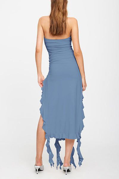 Camila® | Sexy solid color strapless irregular dresses with ruffle and slit