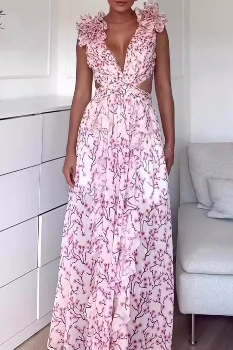 Beatriz® | Sweet elegant floral thready selvedge V-neck A-line dresses
