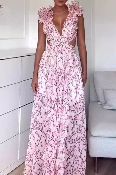 Beatriz® | Sweet elegant floral thready selvedge V-neck A-line dresses