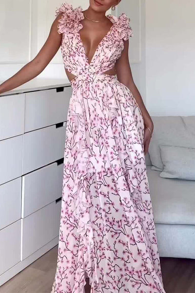 Beatriz® | Sweet elegant floral thready selvedge V-neck A-line dresses