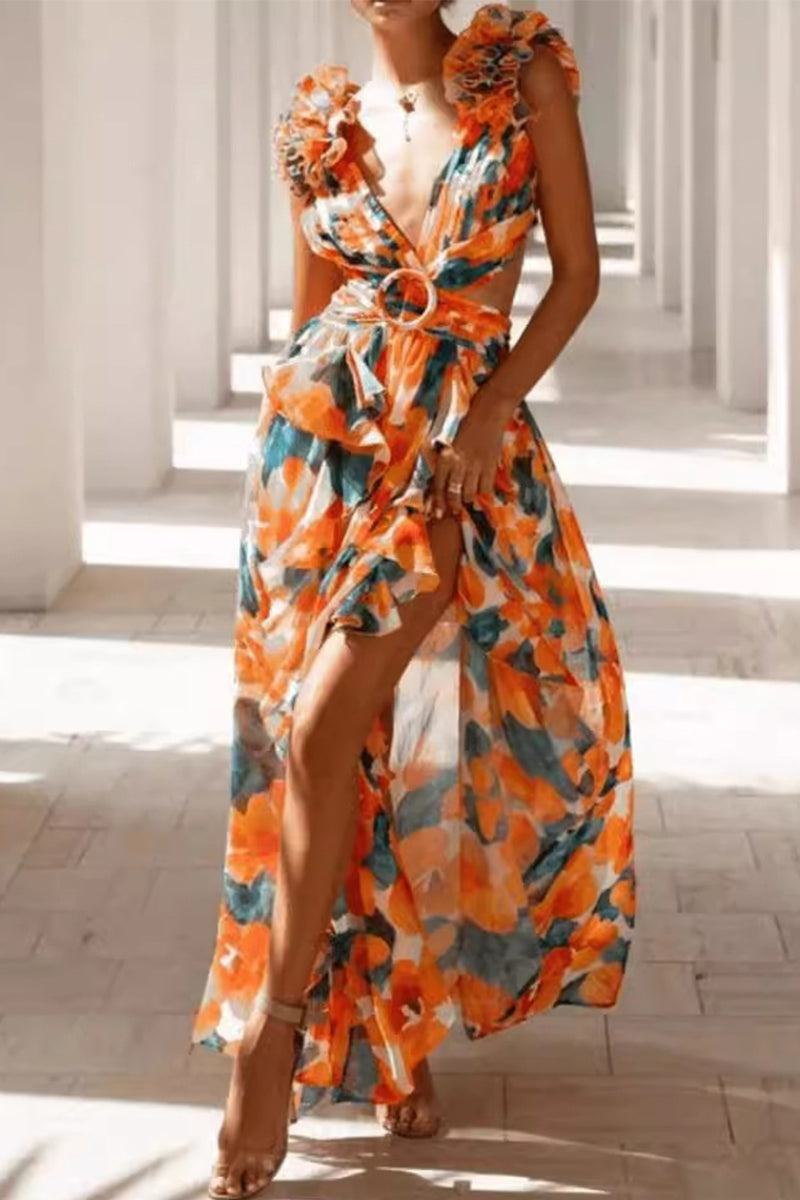 Beatriz® | Sweet elegant floral thready selvedge V-neck A-line dresses