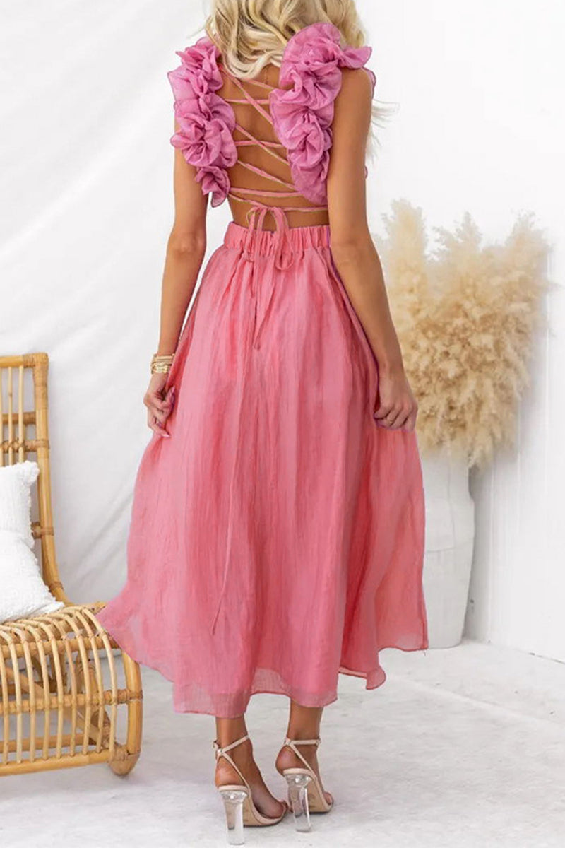 Andrea® | Cute, elegant, solid color dresses with backless strap design and A-line V-neck