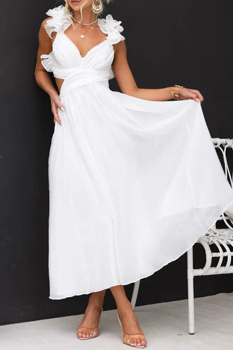 Andrea® | Cute, elegant, solid color dresses with backless strap design and A-line V-neck